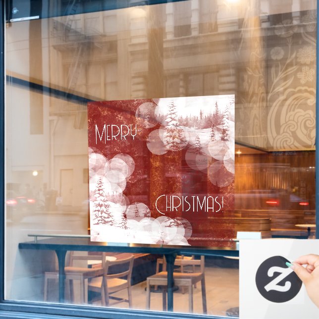Autocollant Pour Fenêtre Joyeux Noël neige sapins paysage (Fenêtre de café)