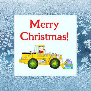 Autocollant Pour Fenêtre Joyeux Noël Père Noël En Bulldozer Livrant Cadeau