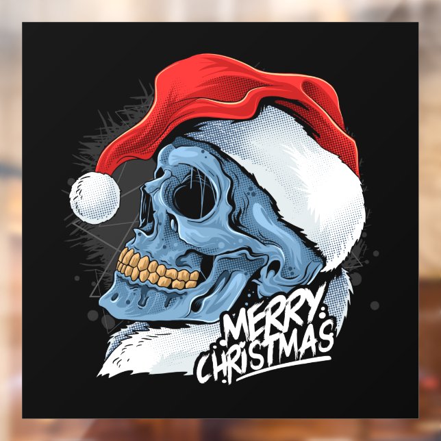 Autocollant Pour Fenêtre Joyeux Noël Père Noël Skull (Feuille 2)