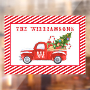 Autocollant Pour Fenêtre Joyeux Noël personnalisé Camion Vintage rouge