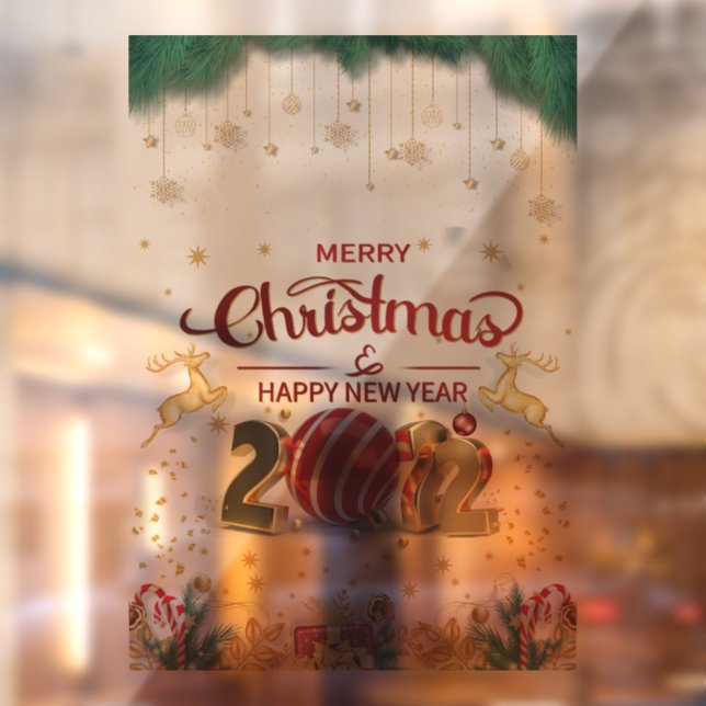 Autocollant Pour Fenêtre Joyeux Noël Rouge Et Or (Feuille 2)