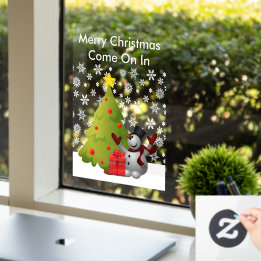 Autocollant Pour Fenêtre Joyeux Noël Snowman Tree Home ou Storefront Sm