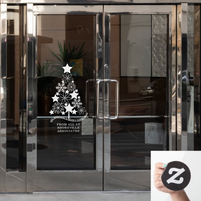 Autocollant Pour Fenêtre Joyeux Noël stylisé Arbre personnalisé (Porte de bureau)