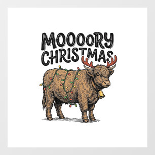 Autocollant Pour Fenêtre Joyeux Noël Vache Highland Gravure Vintage T
