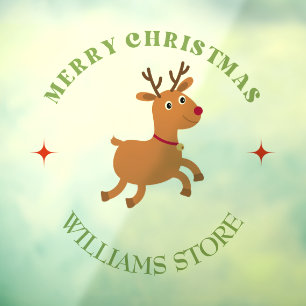 Autocollant Pour Fenêtre Joyeux texte de Noël rennes blanc