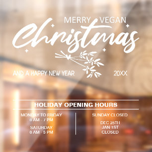 Autocollant Pour Fenêtre Joyeux Vegan Noël, Heures d'ouverture