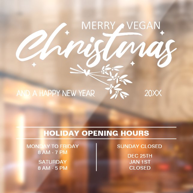 Autocollant Pour Fenêtre Joyeux Vegan Noël, Heures d'ouverture (Feuille 2)
