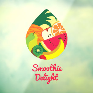 Autocollant Pour Fenêtre Jus de fruits colorés mignon Logo Smoothie Barre p
