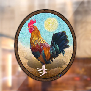 Autocollant Pour Fenêtre Key West - Rooster tzigane Vintage ovale