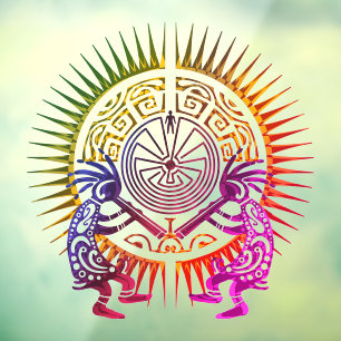 Autocollant Pour Fenêtre Kokopelli Duo - Homme Dans Le Maze - Sun 1a