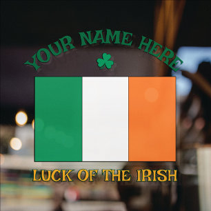 Autocollant Pour Fenêtre La Saint-Patrick Irlande Drapeau Nom personnalisé 