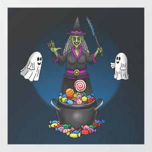Autocollant Pour Fenêtre La Sorcière Verte et les Fantômes Trick or Treat H