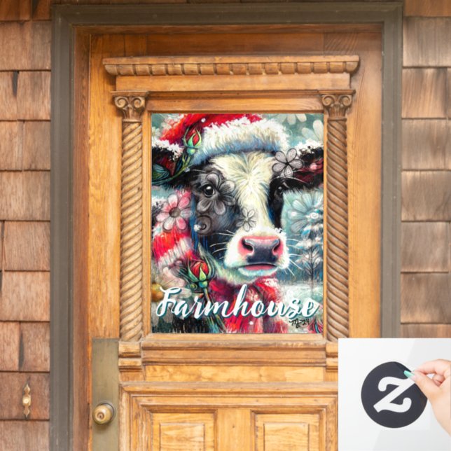 Autocollant Pour Fenêtre La vache rêve de temps plus chauds Turquoise Rouge (Porte d'accueil)