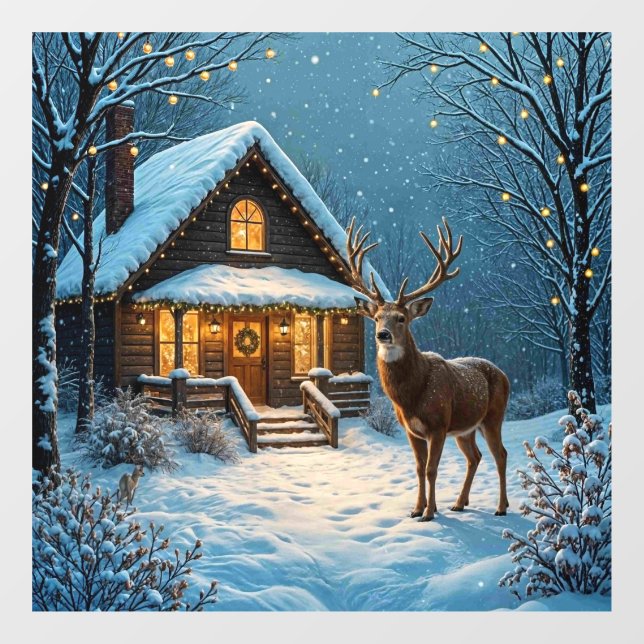 Autocollant Pour Fenêtre La visite de Noël enneigée de Big Buck (Feuille)