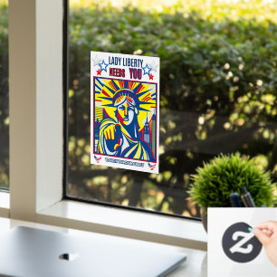 Autocollant Pour Fenêtre Lady Liberty a besoin de toi ! BG blanc contre l'o