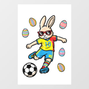 Autocollant Pour Fenêtre Lapin de Pâques Coup de Pied de Football Lapin Gar
