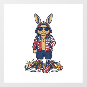Autocollant Pour Fenêtre Lapin de Pâques Patriotique Chemise Vintage Vector