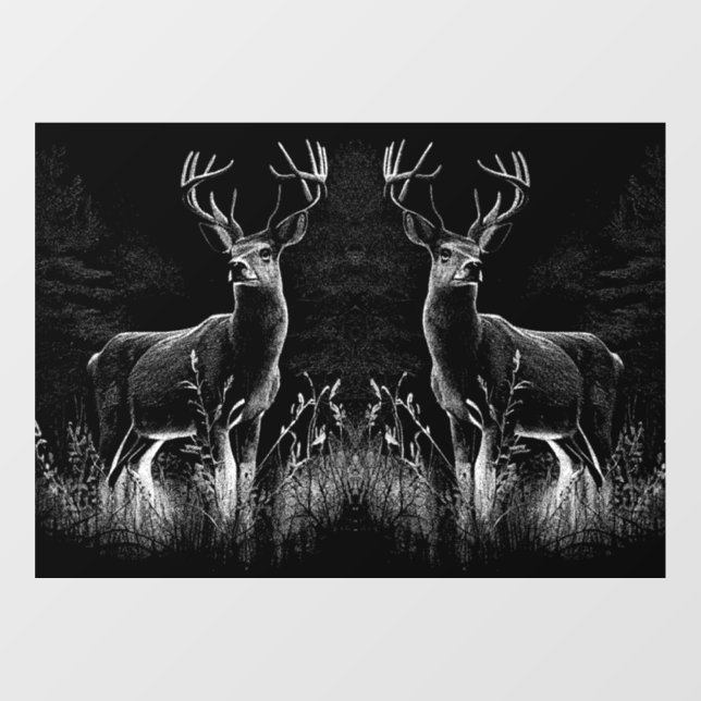 Autocollant Pour Fenêtre Le cerf majestueux en pleine nature - Art noir et  (Feuille)