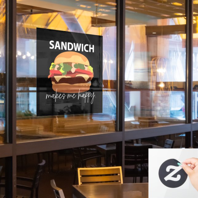Autocollant Pour Fenêtre Le Sandwich Me Rend Heureux Restaurant Café (Fenêtre du restaurant)