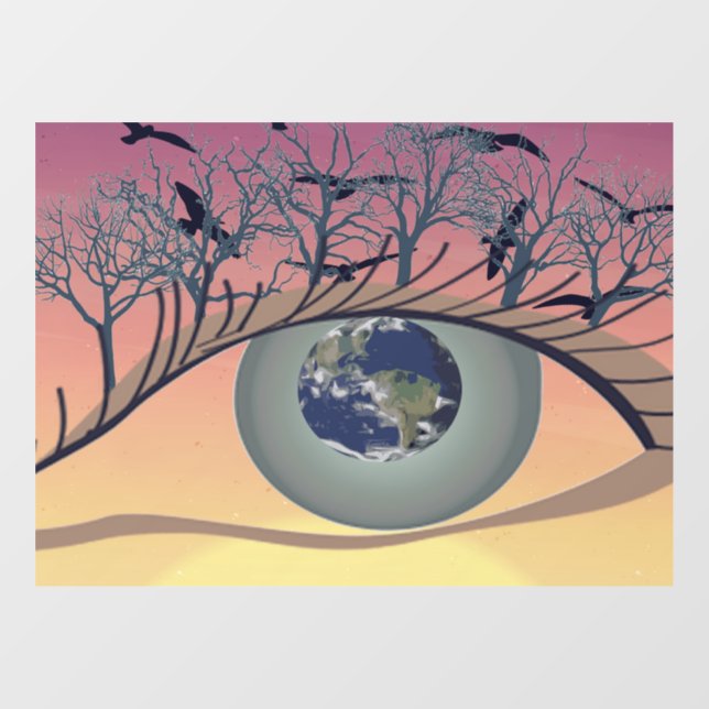Autocollant Pour Fenêtre Les yeux sur le monde, la terre et l'environnement (Feuille)