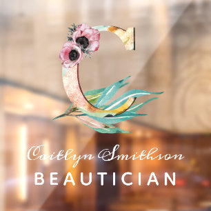 Autocollant Pour Fenêtre LETTRE C Florale Personnalisée Aquarelle Monogramm