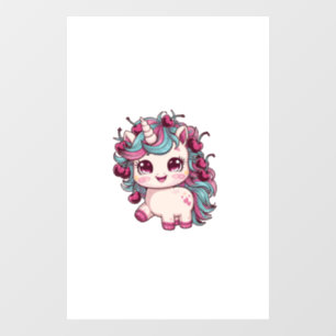 Autocollant Pour Fenêtre Licorne kawaii cool avec des cerises T-Shirt à man