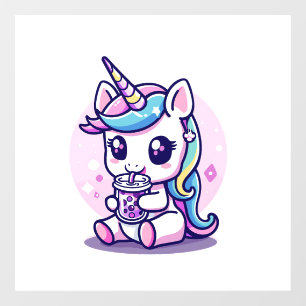 Autocollant Pour Fenêtre Licorne mignonne mangeant de la soupe de nouilles 