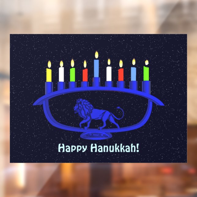 Autocollant Pour Fenêtre Lion bleu Menorah (Feuille 2)