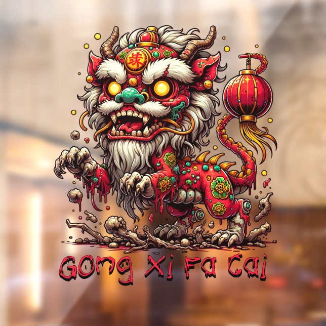 Autocollant Pour Fenêtre Lion du Nouvel An chinois Zombie (Feuille 2)