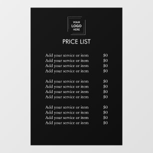 Autocollant Pour Fenêtre Liste de prix Logo   Entreprise noire moderne