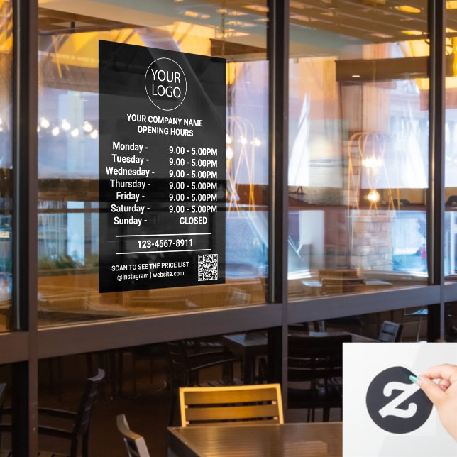 Autocollant Pour Fenêtre Logo Code Qr Heures d'Ouverture d'Entreprise Moder (Fenêtre du restaurant)