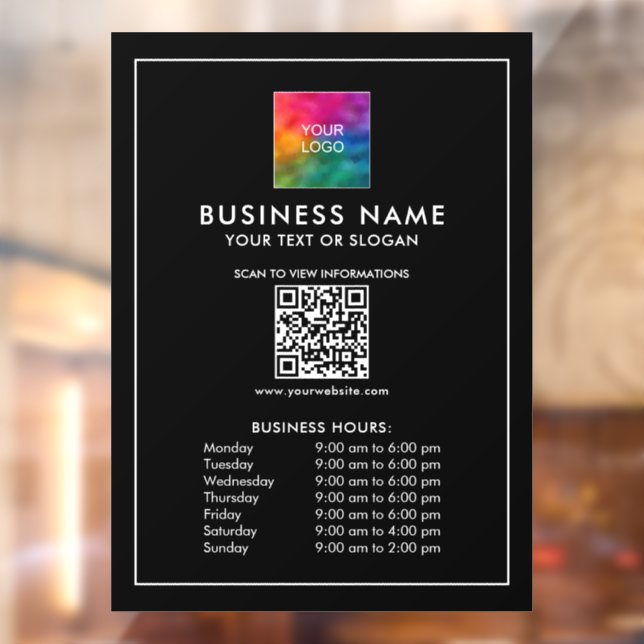 Autocollant Pour Fenêtre Logo de l'entreprise Code QR Modèle Heures d'ouver (Feuille 2)