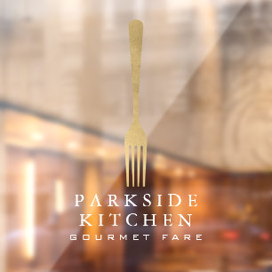 Autocollant Pour Fenêtre Logo de restaurant fourchette en or faux moderne t