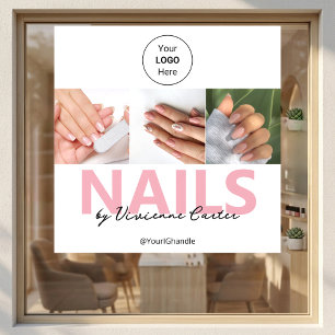 Autocollant Pour Fenêtre Logo de salon de manucure en écriture rose Blush P