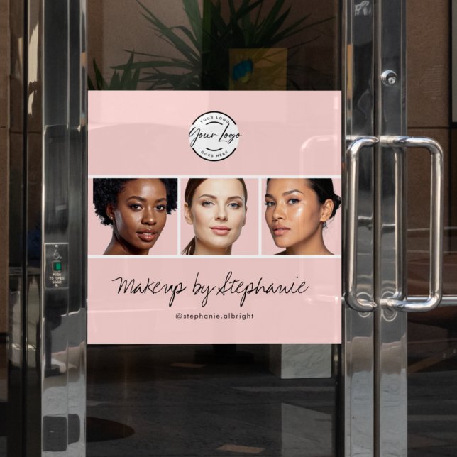 Autocollant Pour Fenêtre Logo de script rose pastel Photo Studio de maquill (Créateur téléchargé)