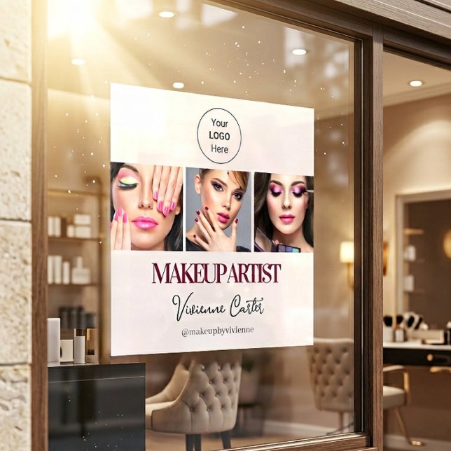 Autocollant Pour Fenêtre Logo de studio de maquillage photo avec écriture r (Blush Pink Script Logo Photo Makeup Studio Window Cling)