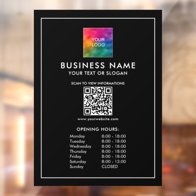 Autocollant Pour Fenêtre Logo d'entreprise Code QR Modèle Heures d'ouvertur (Feuille 2)