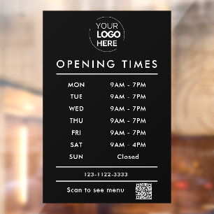 Autocollant Pour Fenêtre Logo des heures d'ouverture Black Business et code