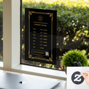 Autocollant Pour Fenêtre Logo des heures d'ouverture White Business et code