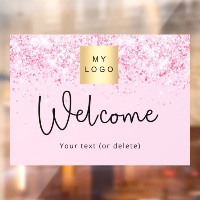 Autocollant Pour Fenêtre Logo entreprise de bienvenue avec paillettes rose  (Feuille 2)