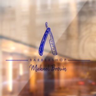 Autocollant Pour Fenêtre Logo Entreprise Rasoir Barbier Marine