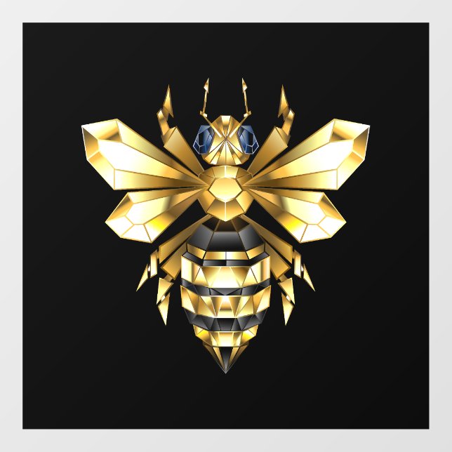 Autocollant Pour Fenêtre Logo Faux Gold Foil Bee Polygonal sur Noir (Feuille)