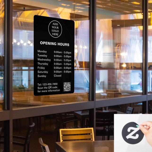 Autocollant Pour Fenêtre Logo Ici Heures d'ouverture Code QR d'entreprise (Fenêtre du restaurant)