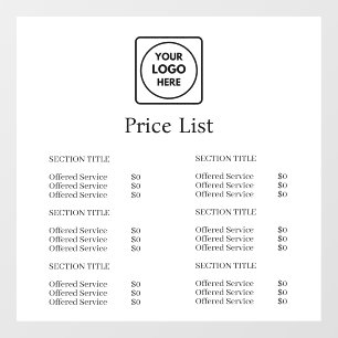 Autocollant Pour Fenêtre Logo minimaliste blanc Affichage de liste de pri