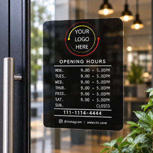 Autocollant Pour Fenêtre Logo moderne noir et blanc QR des heures d'ouvertu