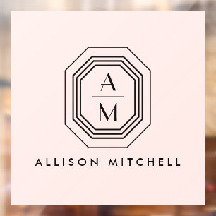 Autocollant Pour Fenêtre Logo Monogramme Art déco empilé sur rose