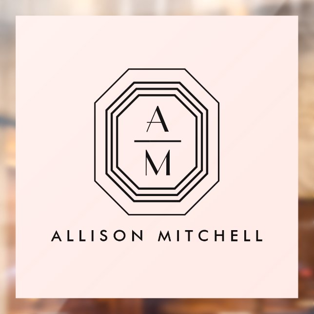 Autocollant Pour Fenêtre Logo Monogramme Art déco empilé sur rose (Feuille 2)