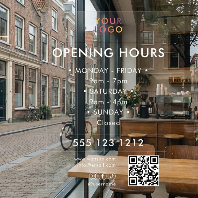 Autocollant Pour Fenêtre Logo Open Hours QR Code Business (Créateur téléchargé)