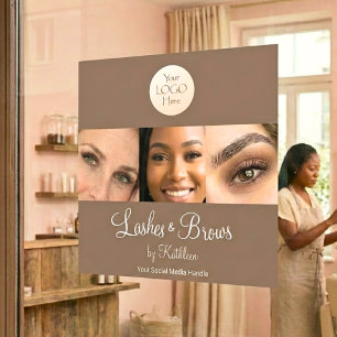 Autocollant Pour Fenêtre Logo Photo Cils Sourcils Studio en écriture Marron
