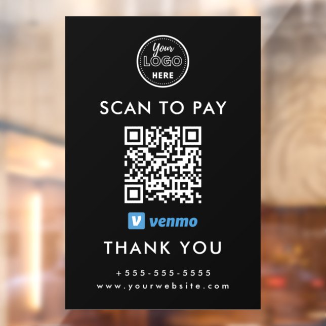 Autocollant Pour Fenêtre Logo professionnel Venmo QR Code Scan to Pay Black (Feuille 2)